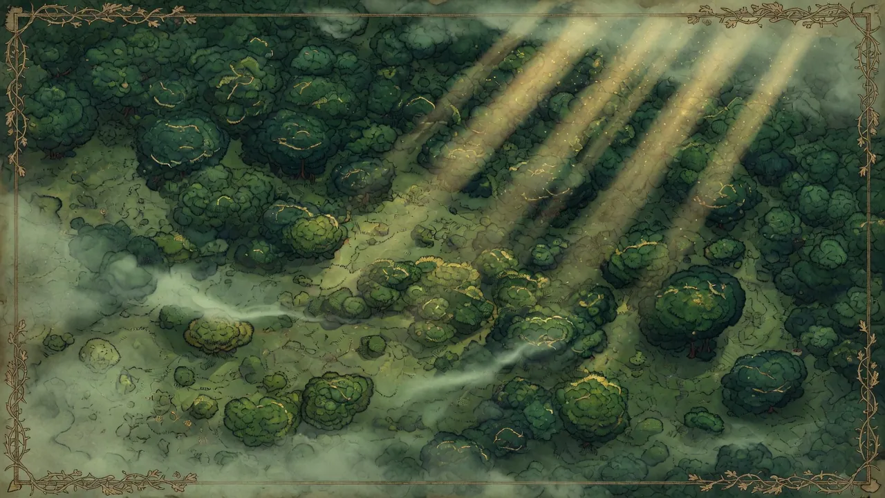 Ashenmoor forest — dense canopy and wood-rich marches